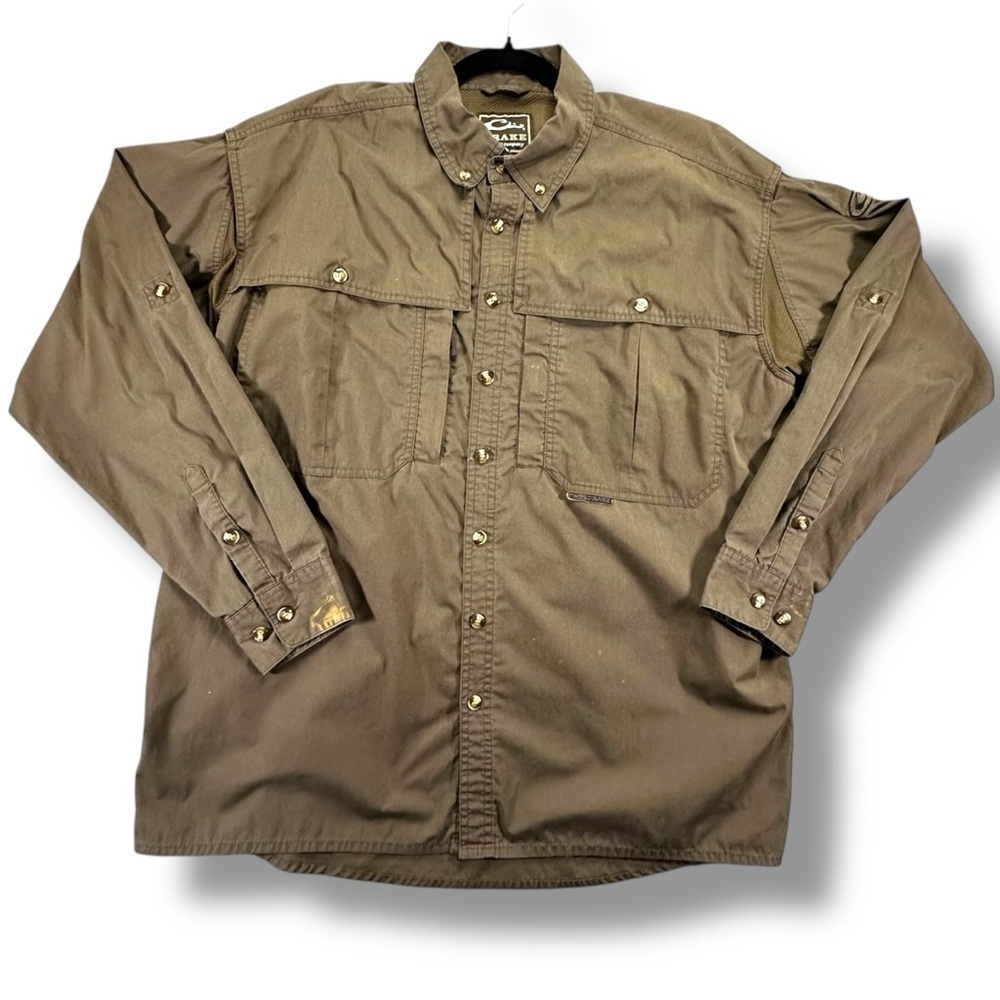 Drake Waterfowl Wingshooter Performance Long Sleeve Shirt Large Green/Brown